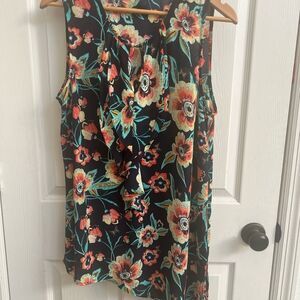 DR2 Asymmetrical Floral Sleeveless Top - Blue and Orange, Boho, beachy